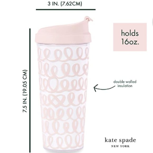 Kate Spade pink purple white Heart Knot Bridal Tumbler Cup Mug nwt - Picture 2 of 3